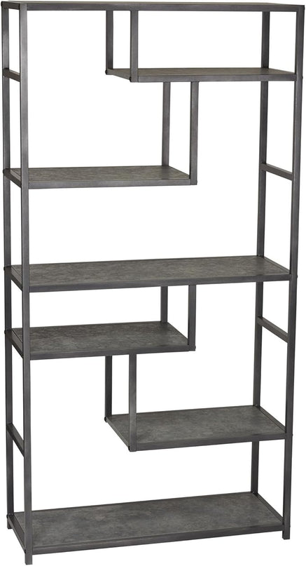 Household Essentials 8090-1 Tall Open Bookcase | Geometric Storage Shelves | Faux Slate Concrete - LeafyLoom