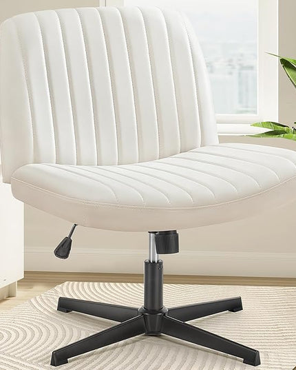 OLIXIS Cross Legged Armless Wide Adjustable Swivel Padded Home Office Desk Chair, Cream - LeafyLoom