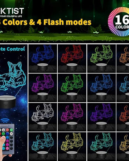 Pet Cat lamps 3D Cat Night Light Pet Cat Optical Illusion Nightlights Cat 3D Lamp 16 Colors Remote Control Perfect Cat Gifts Christmas Gifts Birthday Gift for Children Girls boys Room decor - LeafyLoom