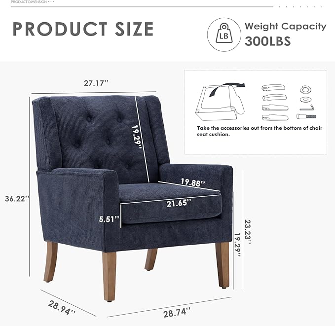 COLAMY Mid-Century Accent Chairs, Modern Wingback Living Room Chair, Upholstered Armchair with Button Tufted Back and Wood Legs for Bedroom/Office/Reading Spaces, Blue - LeafyLoom