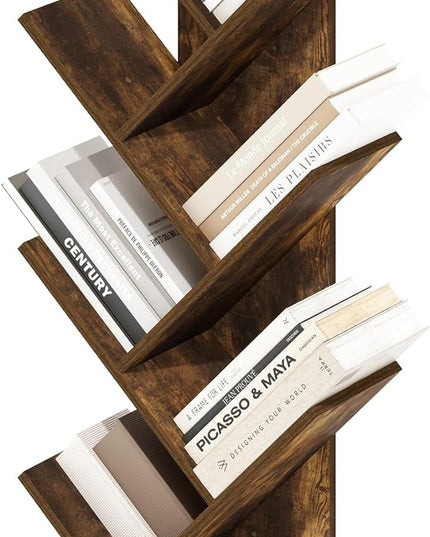 Furinno Tree Bookshelf 7-Tier Floor Standing Tree Bookcase, Amber Pine - LeafyLoom