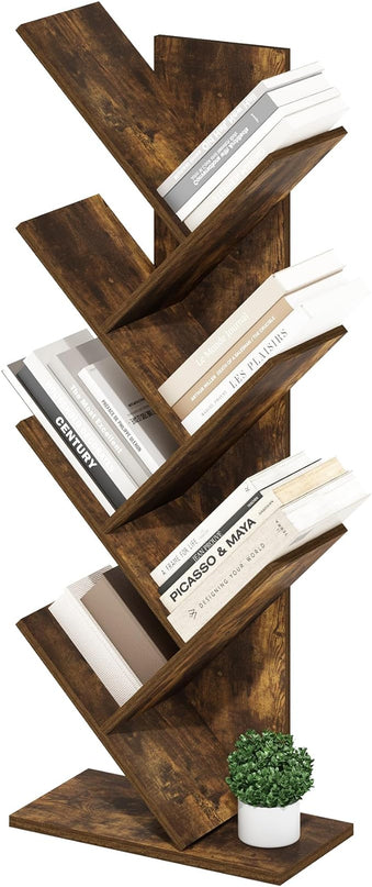 Furinno Tree Bookshelf 7-Tier Floor Standing Tree Bookcase, Amber Pine - LeafyLoom