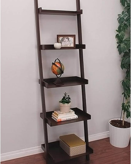 Kiera Grace Providence Hadfield 5 Tier Ladder Shelf, Leaning Bookshelf Storage Rack for Home, Office, 18" x 67", Espresso - LeafyLoom
