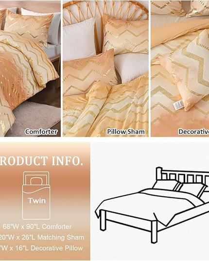 Ombre Beige Comforter Set Twin Size Girls Bedding Soft Microfiber Comforter for Kids Teen Women,3 Pieces (1 Comforter,1 Pillowcase,1 Decorative Pillow Sham) - LeafyLoom