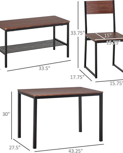 NicBex Dining Table for 4 Breakfast Nook Table Set Industrial 4 Piece Dining Room Table Set with Bench Wooden Kitchen Table and Chairs w/Storage Rack for Kitchen, Dinette, Rustic Brown - LeafyLoom