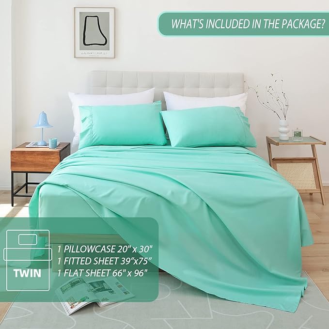 Twin Sheet Set - 3 Piece Soft Breathable Bed Sheets for Twin Size Bed, Extra Deep Pocket Lxuury Brushed Sheets, Cooling Hotel Bedding Sheets and Pillowcases, Wrinkle Free Oeko-Tex Sheets - LeafyLoom