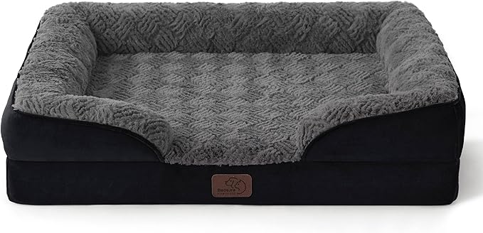 Bedsure Orthopedic Dog Bed for Medium Dogs - Calming Dog Sofa Beds Medium with Luxurious Short Plush Washable, Pet Couch Bed with Removable Washable Cover, Waterproof Lining and Nonskid Bottom, Black BEDSURE