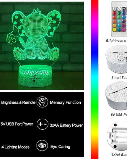 easuntec Elephant Gifts Elephant Lamp with Remote & Smart Touch 7 Colors + 16 Colors Changing Elephant Gifts for Women 4 5 6 7 8 Year Old Girl Gifts (Epht16WT) - LeafyLoom