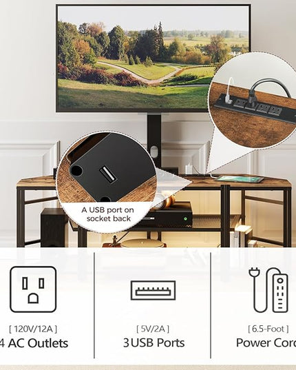 TV Stand with Mount and 4 Power Outlets 70.9", Entertainment Center Media Console, Swivel TV Stand Mount up to 80 inch TVs, Height Adjustable, Metal Frame for Living Room, Bedroom TVHR358E01 - LeafyLoom
