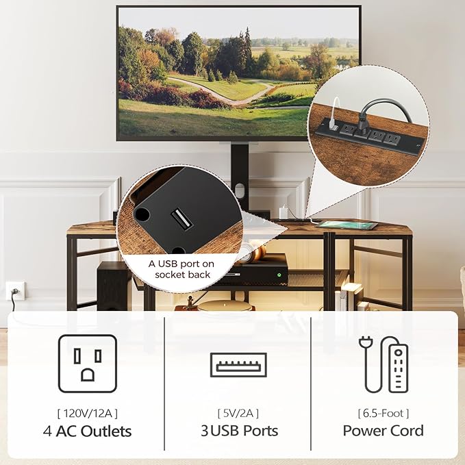 TV Stand with Mount and 4 Power Outlets 70.9", Entertainment Center Media Console, Swivel TV Stand Mount up to 80 inch TVs, Height Adjustable, Metal Frame for Living Room, Bedroom TVHR358E01 - LeafyLoom