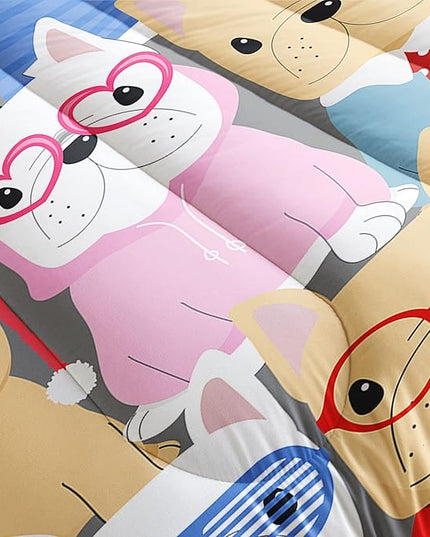 Datura home Dog Comforter Beddding Set for Kids Children,Puppy Pug Cute Dog Pattern Cartoon Career Pet Bedding Set with 1 Comforter and 2 Pillowcases(Dog Full) - LeafyLoom