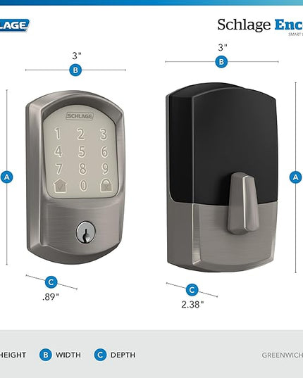 Schlage Encode Smart WiFi Deadbolt Lock for Front Door - Keyless Entry with App or Touchscreen - Works with Alexa, Apple HomeKit, Hey Google, & Airbnb - Create Codes for Guests - Satin Nickel Silver SchlageLockCompany
