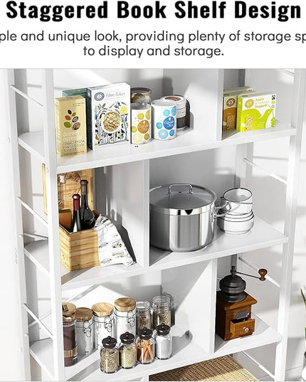 armocity White Bookshelf 5 Tier Tall Industrial Bookcase Wood Metal Frame Standing Book Shelf, Display Bookshelves Storage Organizer for Bedroom Living Room Home Office, White - LeafyLoom