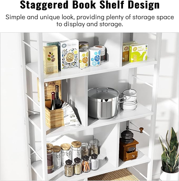 armocity White Bookshelf 5 Tier Tall Industrial Bookcase Wood Metal Frame Standing Book Shelf, Display Bookshelves Storage Organizer for Bedroom Living Room Home Office, White - LeafyLoom