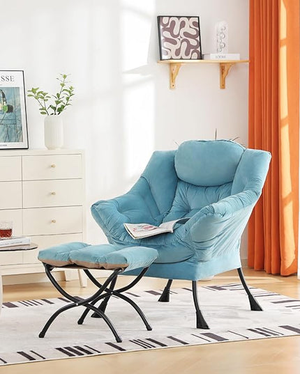 Cozy Lazy Chair and Ottoman, Large Contemporary Accent Lounge Chair Set, Leisure Upholstered Reading Armchair for Bedroom, Living Room, Dorm Rooms, Office - LeafyLoom