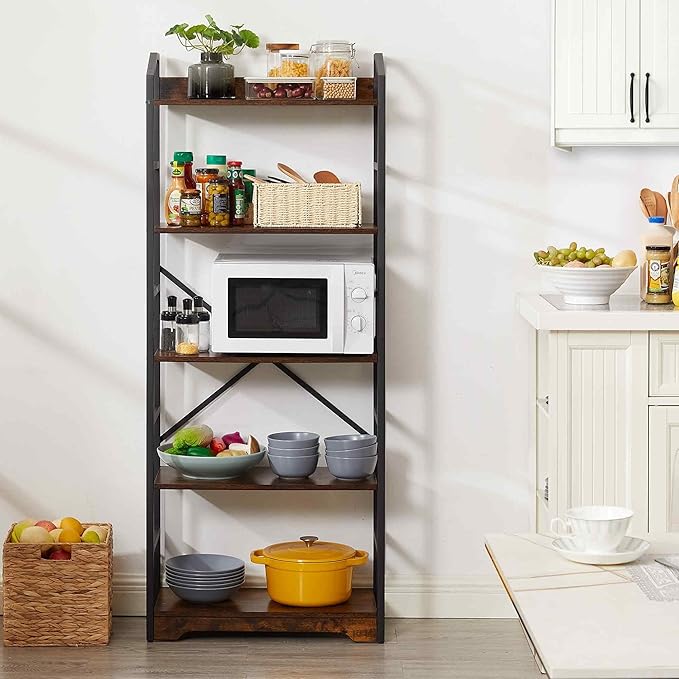 Vagusicc 5 Tier Bookshelf with 2 Storage Baskets, Tall Bookcase Shelf Storage Organizer Wood Book Shelf, Modern Shelf Rack Shelves with Steel Frame, Multipurpose Bookshelf for Bedroom Living Room - LeafyLoom