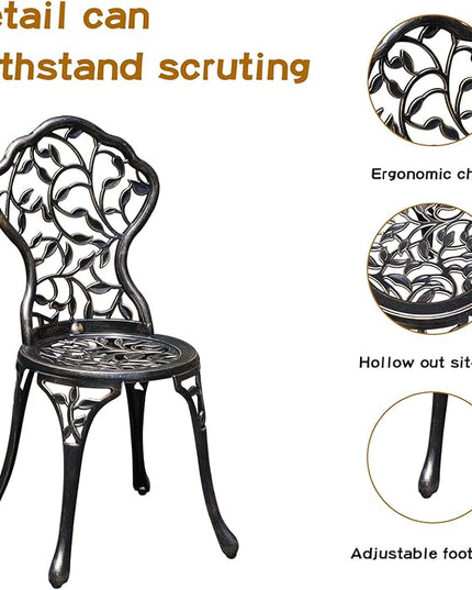 Patio Bistro Set.Rust-Resistant Cast Aluminum Bistro Table Set with Umbrella Hole for Backyard (Leaf DESIGNCOPPER) - LeafyLoom