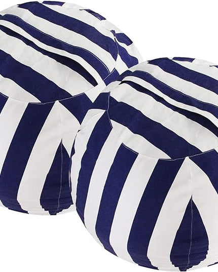 2 PCS Stuffed Animal Storage Bean Bag Chair Cover, Cotton Canvas Beanbag with Zipper for Organizing Kid's and Adults Room Vertical Stripe Blue 24" - LeafyLoom