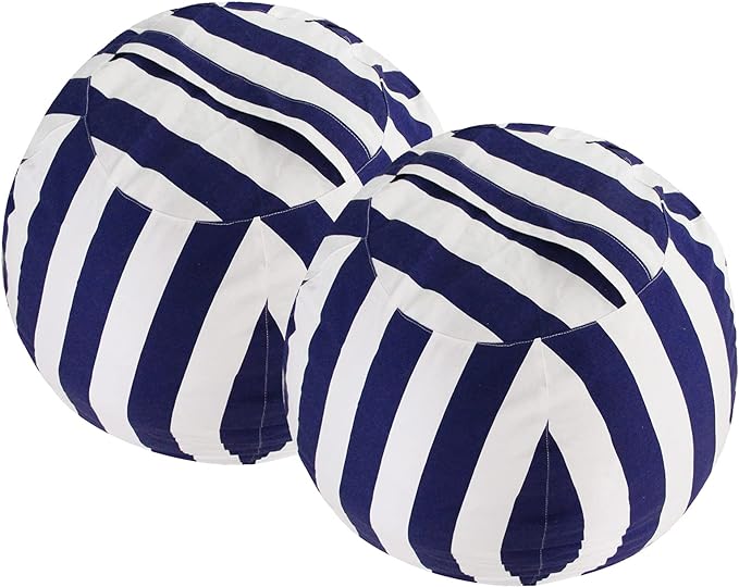 2 PCS Stuffed Animal Storage Bean Bag Chair Cover, Cotton Canvas Beanbag with Zipper for Organizing Kid's and Adults Room Vertical Stripe Blue 24" - LeafyLoom