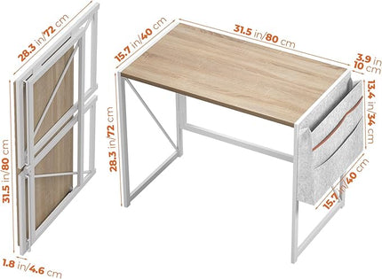 Folding Desk, Small Foldable Desk 31.5 Inch for Small Space, Computer Table Home Office Writing Desk with Storage Bag Headphone Hook, Easy Assembly, OAK - LeafyLoom