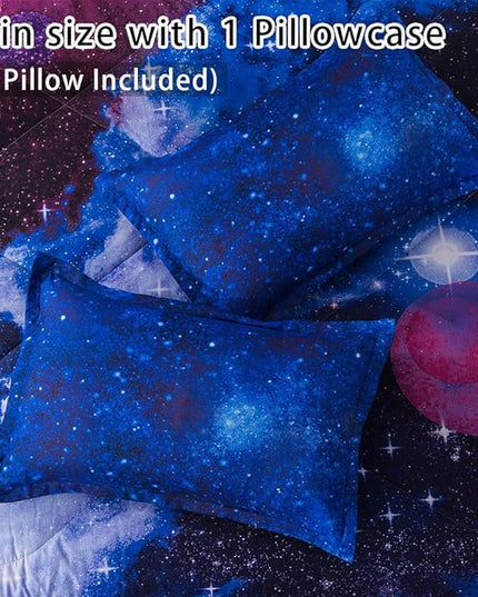 Litanika 3D Galaxy Comforter Twin(66x90lnch), 2 Pieces(1 Galaxy Comforter, 1 Pillowcase), Universe Cloud Outer Space Comforter, Microfiber Bedding Set for Boys Kids - LeafyLoom