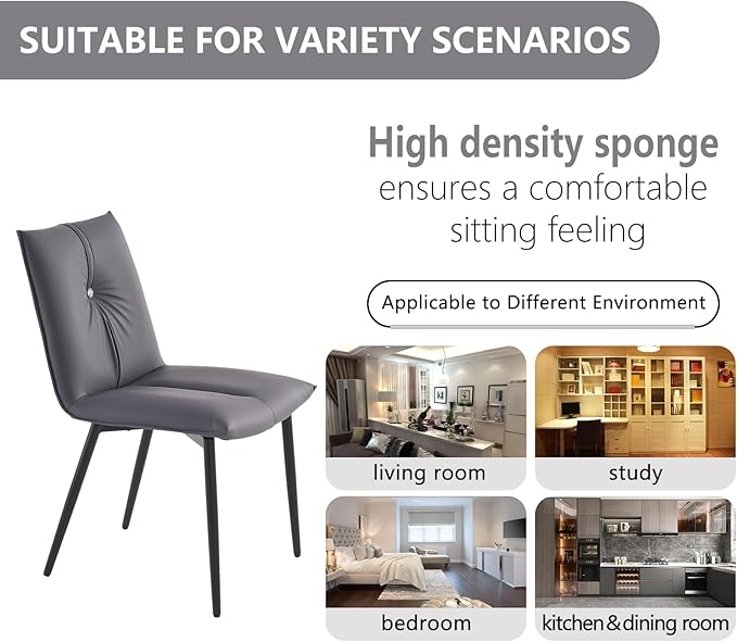 YOUTASTE Dining Chairs Set of 2 Mid Century Modern Upholstered Leather Kitchen Chairs Soft Padded Side Chairs with Metal Legs for Living Room Bedroom, Blueberry Purple - LeafyLoom