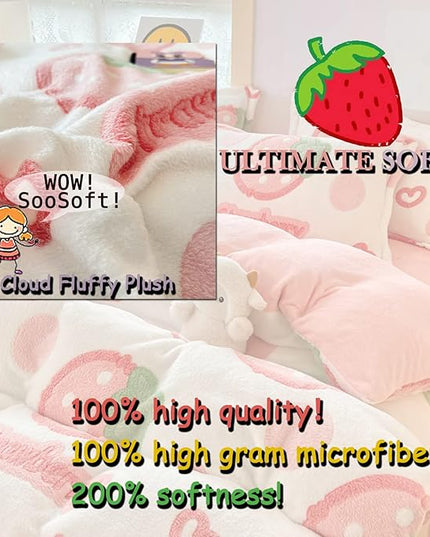 MorroMorn Twin Duvet Cover Set, Pink Strawberry Cute Bedding Sets, Fluffy Comforter Covers Lightweight Blanket Ultra Soft Kawaii for Girls Kids Toddler Teen Women Twin/Twin XL Size - LeafyLoom
