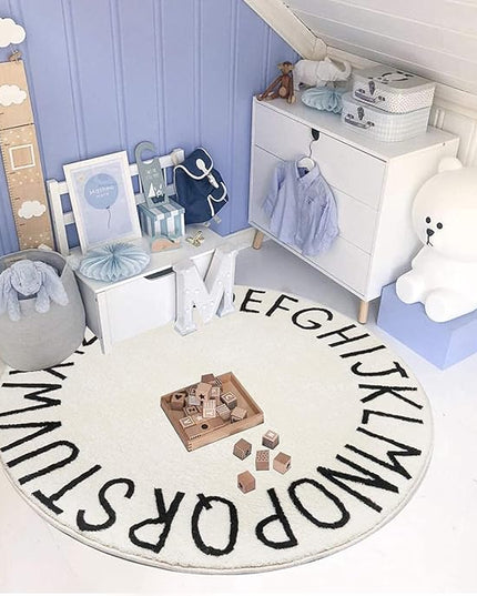 Topotdor Round Kids Play Rug Alphabet Nursery Area Rug Extra Large Soft Crawling Play Mat for Children Toddlers Bedroom (63 inch, Beige) - LeafyLoom