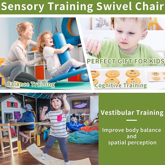 Kids Sensory Swivel Chair, Autism Sensory Chair, Spinning Chair for Autistic Kids, Small Space, Spin Seat, Metal Base, Non-Slip Design, Green - LeafyLoom