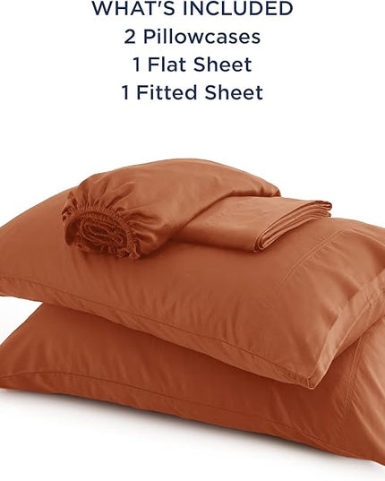 Bedsure Queen Sheets, Rayon Derived from Bamboo, Queen Cooling Sheet Set, Deep Pocket Up to 16", Breathable & Soft Bed Sheets, Hotel Luxury Silky Bedding Sheets & Pillowcases, Burnt Orange - LeafyLoom