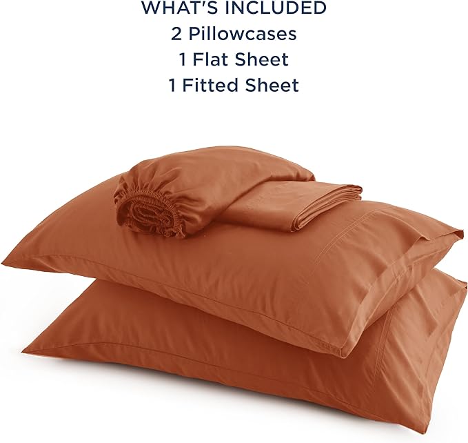 Bedsure Queen Sheets, Rayon Derived from Bamboo, Queen Cooling Sheet Set, Deep Pocket Up to 16", Breathable & Soft Bed Sheets, Hotel Luxury Silky Bedding Sheets & Pillowcases, Burnt Orange - LeafyLoom