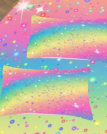 Twin Bedding Set Teen Girls, Galaxy Twinkle Comforter for Kids, Colorful Rainbow Bedding Set for All Season (Twin, 2 Pieces) - LeafyLoom