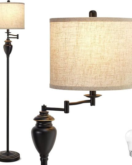 Floor Lamp for Living Room Bedroom, 3 Color Temperature 350° Adjustable Swing Arm Floor Lamp Vintage Standing Lamp Traditional Farmhouse Floor Lamp Tall Lamp for Office Home Nursery Study Room Hotel - LeafyLoom