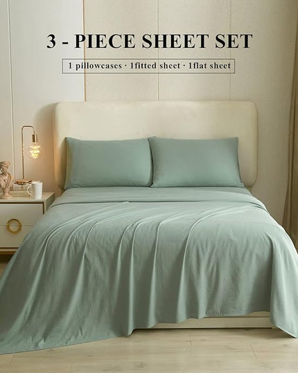HighBuy Twin Bed Sheets Set - 3 Piece Bedding - Sage Green Washed Microfiber Sheets Twin,Breathale Sheets Shrinkage and Fade Resistant - Deep Pocket 16 Inch - Easy Fit Fitted Sheet,Pillowcases Set - LeafyLoom