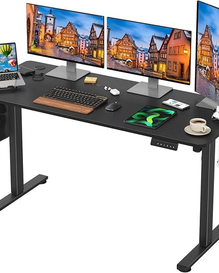STARY Electric Memory Preset 55 x 24 Inches Adjustable Height Computer Workstation Sit Stand Home Office Desk with Splice Board, 5524, Black Desktop/Black Frame - LeafyLoom