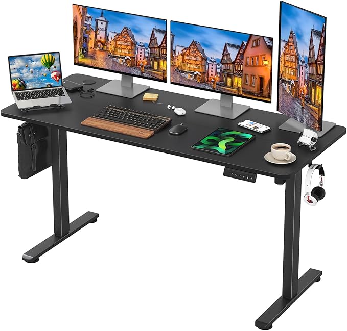STARY Electric Memory Preset 55 x 24 Inches Adjustable Height Computer Workstation Sit Stand Home Office Desk with Splice Board, 5524, Black Desktop/Black Frame - LeafyLoom
