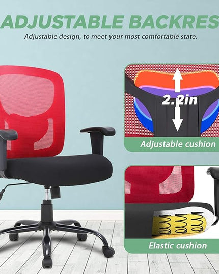 BestOffice Big and Tall Office Chair 500lbs Desk Chair Mesh Computer Chair with Lumbar Support Wide Seat Adjust Arms Rolling Swivel High Back Task Executive Ergonomic Chair for Home Office (Red) - LeafyLoom