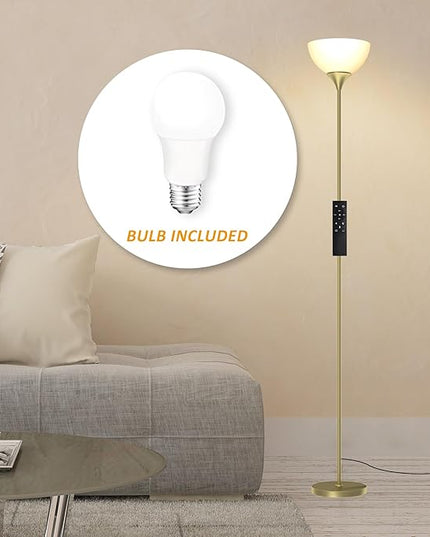PESRAE Floor Lamp, Remote Control with Stpeless Color Temperatures and Brightness, Torchiere lamp for Bedroom, Living Room, Bulb Included - LeafyLoom