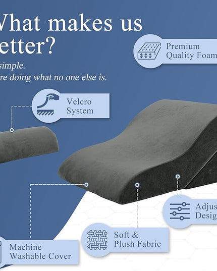 Axelrod Bed Wedge Pillow Set Foam | Adjustable Pillows for Back, Leg and Knee Pain Relief | Post Surgery Ortho Pillow – Anti Snoring, Heartburn, Acid Reflux & GERD Dark Grey - LeafyLoom