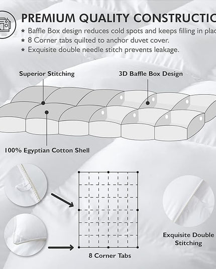 Luxurious Twin/Twin XL Size Goose Down Fiber Waterfowl Feather Fiber Comforter Duvet, 100% Egyptian Cotton Cover, 50 oz. Fill Weight, Baffle Box Design, White Solid - LeafyLoom