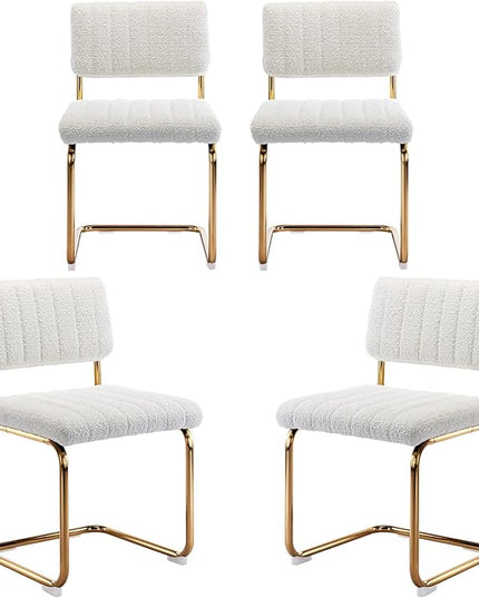Zesthouse Mid Century Dining Chairs Set of 4, White Boucle Dining Room Chairs with Gold Legs, Upholstered Armless Accent Chairs Side Chairs for Living Room - LeafyLoom