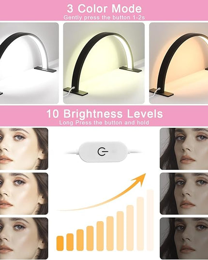 Half Moon Desk Lamp for Nail Techs, Adjustable Brightness Color Mode Arch LED Table Light with 2520 Lumens for Professional Manicure Salon, Tattoo, Eyelash Extensions, Reading- Black - LeafyLoom