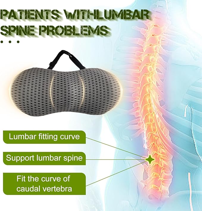 Lumbar Support Pillow - Memory Foam for Low Back Pain Relief, Ergonomic Streamline Car Seat, Office Chair, Recliner and Bed (Upgrade Gray) - LeafyLoom