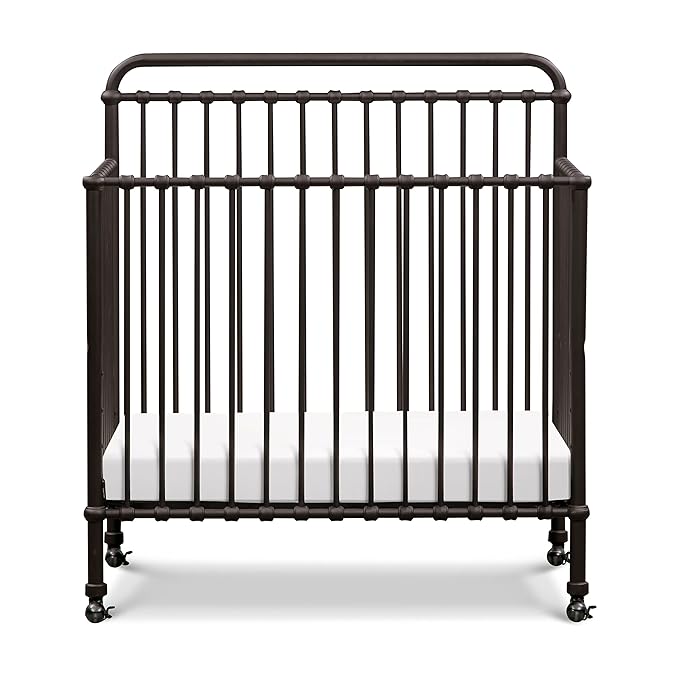 NAMESAKE Winston 4-in-1 Convertible Mini Metal Crib in Vintage Iron, Greenguard Gold Certified - LeafyLoom