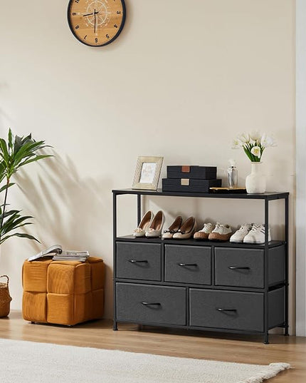 Sweetcrispy TV Stand for Bedroom, TV Dresser for 45 inches, Media Console Table, Entertainment Center with 5 Fabric Drawers Cabinet and Open Storage Shelf Furniture Cabinet for Living Room, Hallway - LeafyLoom