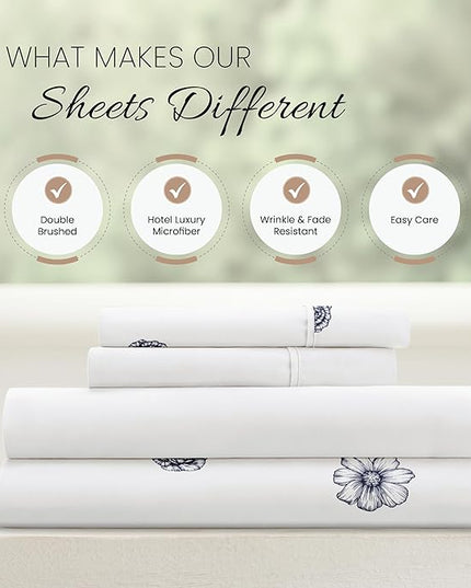 Linen Market 4 Piece King Bedding Sheet Set (Navy Blue Flowers) - Sleep Better Than Ever with These Ultra-Soft & Cooling Bed Sheets for Your King Size Bed - Deep Pocket Fits 16" Mattress - LeafyLoom