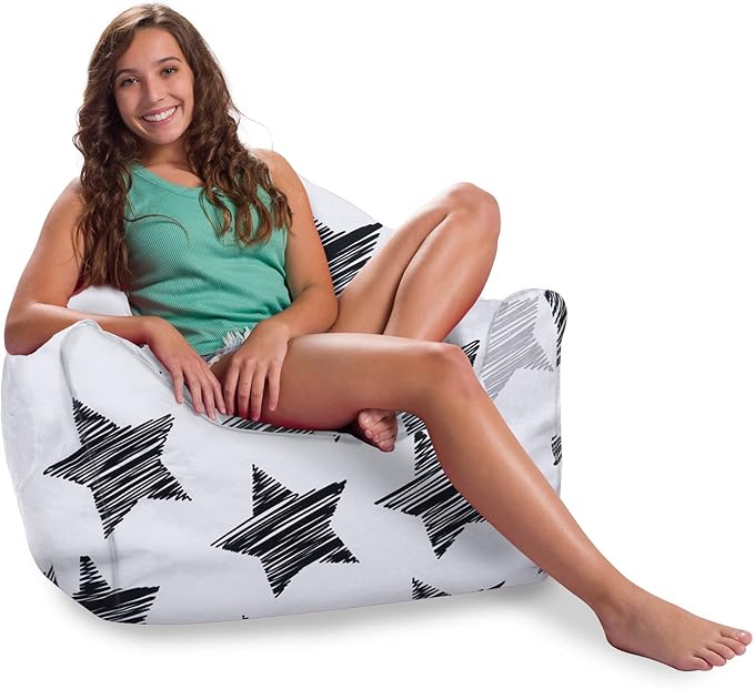 Posh Creations Structured Comfy Bean Bag Chair for Gaming, Reading, and Watching TV, Malibu Lounge, Canvas - Sketchy Stars - LeafyLoom