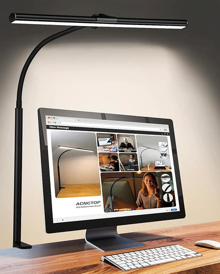 ACNCTOP LED Desk Lamp for Office Home - Eye-Caring Architect Task Lamp 25 Lighting Modes Adjustable Flexible Gooseneck Clamp Light for Workbench Drafting Reading Study (Black) - LeafyLoom