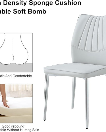 NicBex Dining Chairs Set of 4 Modern Faux Leather High Back Dining Chair Dining Room Kitchen Chairs with Silver Metal Legs,Chairs for Dining Room, Kitchen,Living Room, and Restaurants,Light Gray - LeafyLoom