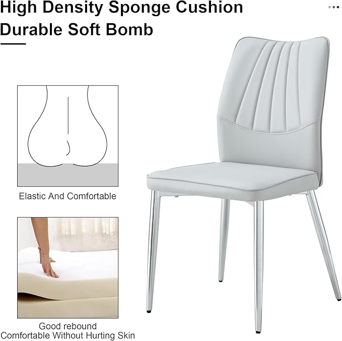 NicBex Dining Chairs Set of 4 Modern Faux Leather High Back Dining Chair Dining Room Kitchen Chairs with Silver Metal Legs,Chairs for Dining Room, Kitchen,Living Room, and Restaurants,Light Gray - LeafyLoom